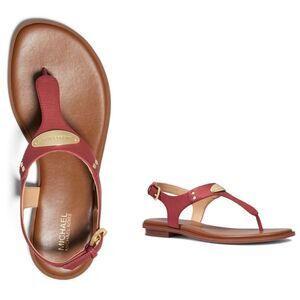 New! MICHAEL KORS Women's MK Plate Thong Leather Sandals Shoes Terracotta Size 7
